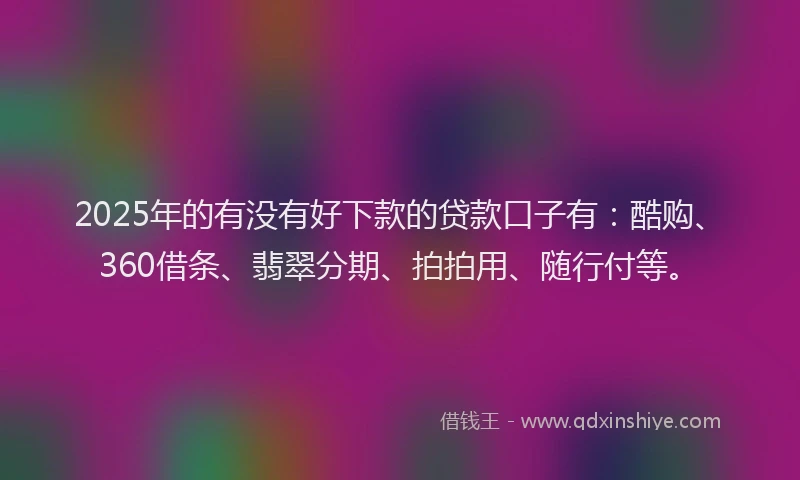 2025年的有没有好下款的贷款口子有：酷购、360借条、翡翠分期、拍拍用、随行付等。