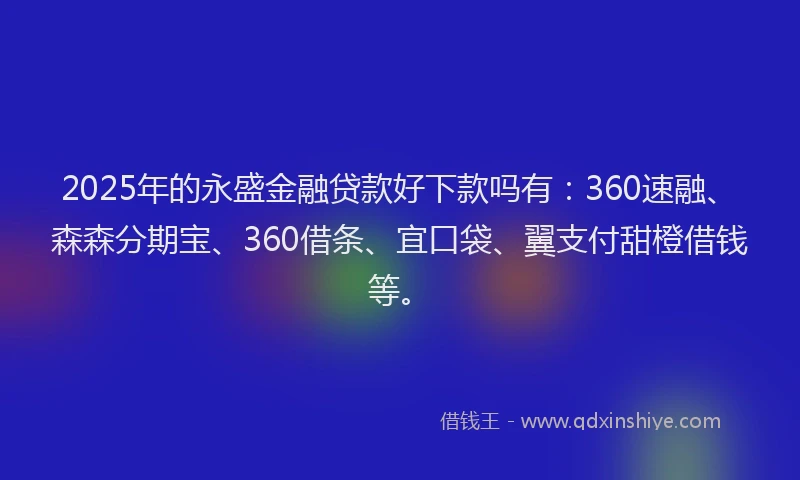 2025年的永盛金融贷款好下款吗有：360速融、森森分期宝、360借条、宜口袋、翼支付甜橙借钱等。