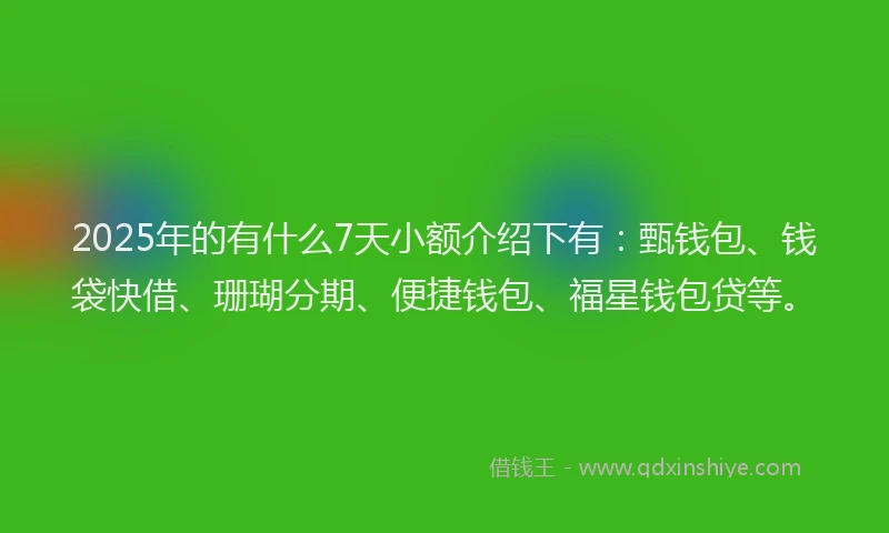 2025年的有什么7天小额介绍下有：甄钱包、钱袋快借、珊瑚分期、便捷钱包、福星钱包贷等。