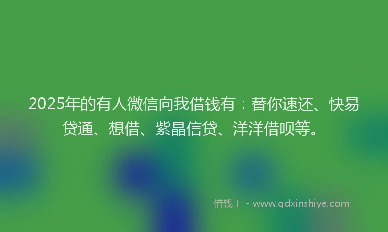 2025年的有人微信向我借钱有：替你速还、快易贷通、想借、紫晶信贷、洋洋借呗等。