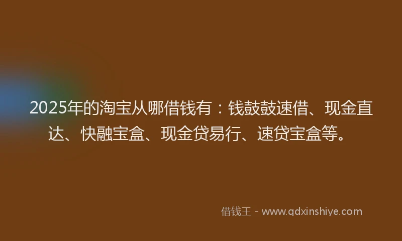 2025年的淘宝从哪借钱有：钱鼓鼓速借、现金直达、快融宝盒、现金贷易行、速贷宝盒等。