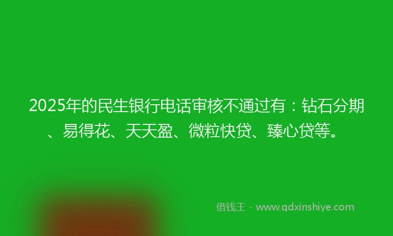 2025年的民生银行电话审核不通过有：钻石分期、易得花、天天盈、微粒快贷、臻心贷等。