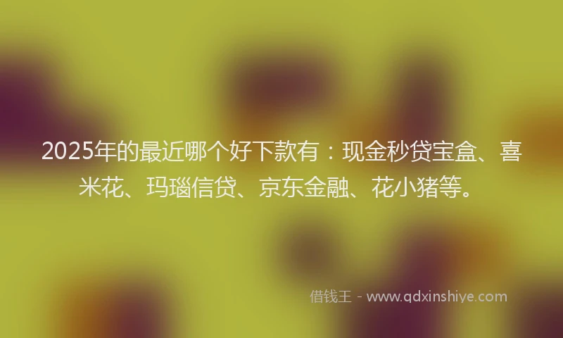 2025年的最近哪个好下款有：现金秒贷宝盒、喜米花、玛瑙信贷、京东金融、花小猪等。