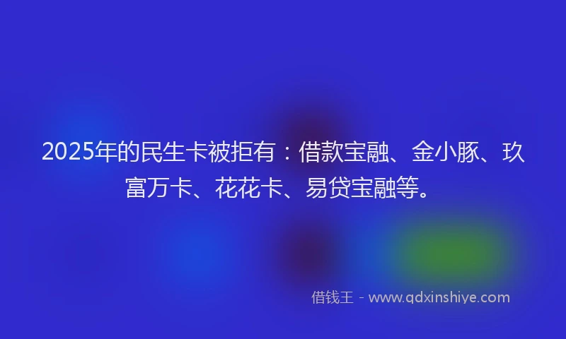2025年的民生卡被拒有：借款宝融、金小豚、玖富万卡、花花卡、易贷宝融等。