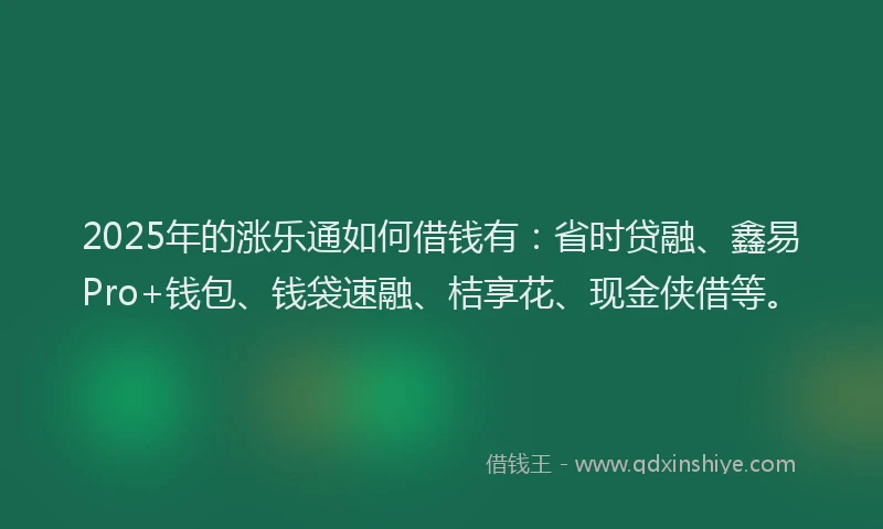 2025年的涨乐通如何借钱有：省时贷融、鑫易Pro+钱包、钱袋速融、桔享花、现金侠借等。