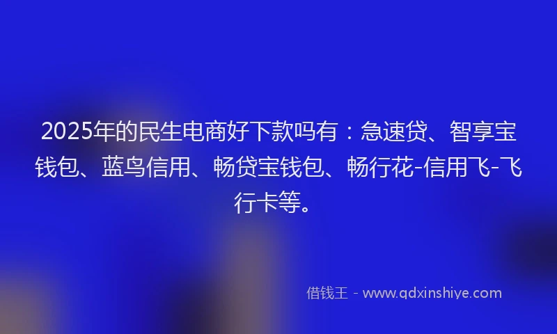 2025年的民生电商好下款吗有：急速贷、智享宝钱包、蓝鸟信用、畅贷宝钱包、畅行花-信用飞-飞行卡等。