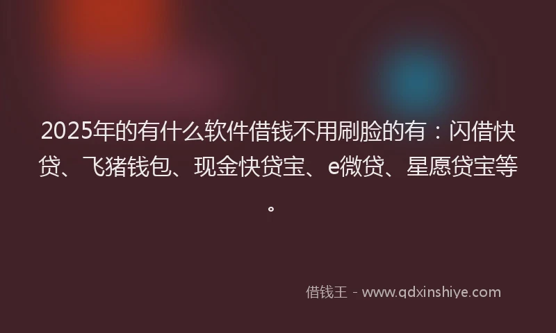 2025年的有什么软件借钱不用刷脸的有：闪借快贷、飞猪钱包、现金快贷宝、e微贷、星愿贷宝等。