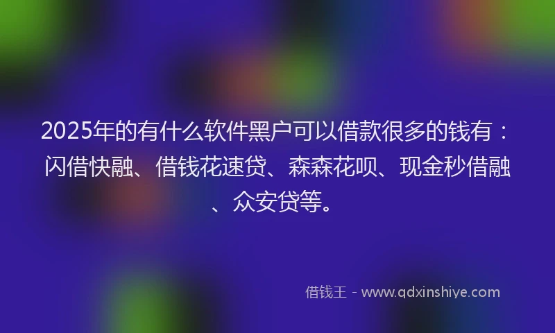 2025年的有什么软件黑户可以借款很多的钱有：闪借快融、借钱花速贷、森森花呗、现金秒借融、众安贷等。