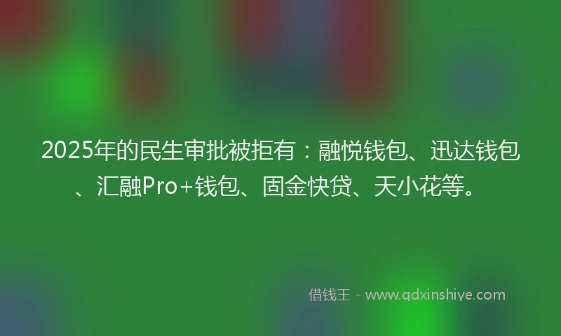 2025年的民生审批被拒有：融悦钱包、迅达钱包、汇融Pro+钱包、固金快贷、天小花等。