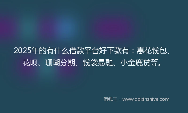 2025年的有什么借款平台好下款有:惠花钱包、花呗、珊瑚分期、钱袋易融、小金鹿贷等。