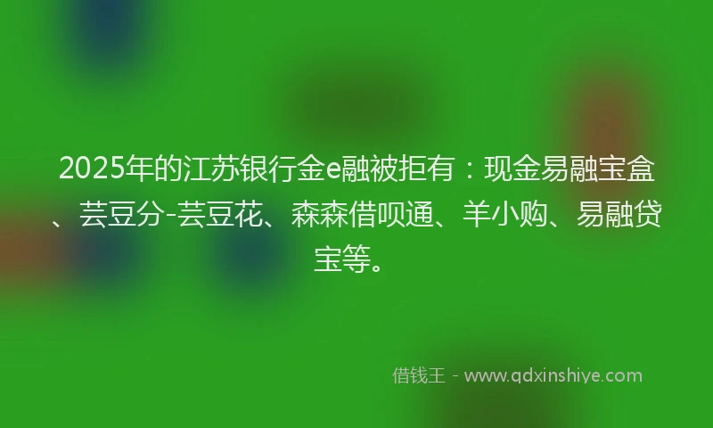 2025年的江苏银行金e融被拒有:现金易融宝盒、芸豆分-芸豆花、森森借呗通、羊小购、易融贷宝等。