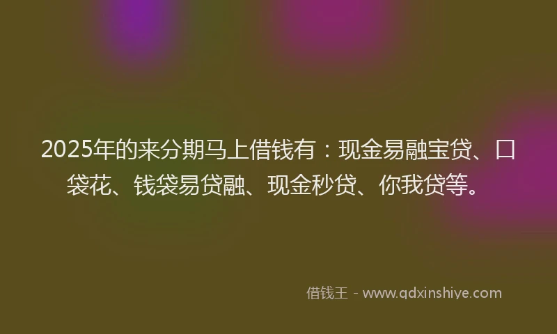 2025年的来分期马上借钱有：现金易融宝贷、口袋花、钱袋易贷融、现金秒贷、你我贷等。