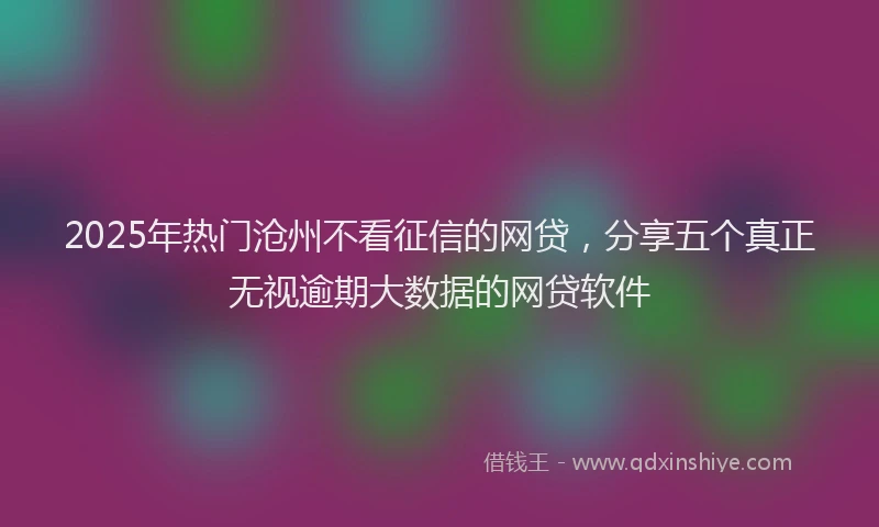 2025年热门沧州不看征信的网贷，分享五个真正无视逾期大数据的网贷软件