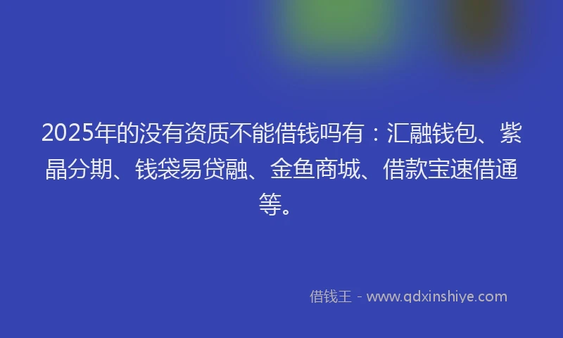 2025年的没有资质不能借钱吗有:汇融钱包、紫晶分期、钱袋易贷融、金鱼商城、借款宝速借通等。
