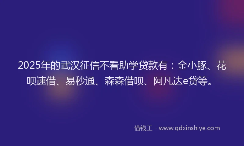 2025年的武汉征信不看助学贷款有：金小豚、花呗速借、易秒通、森森借呗、阿凡达e贷等。
