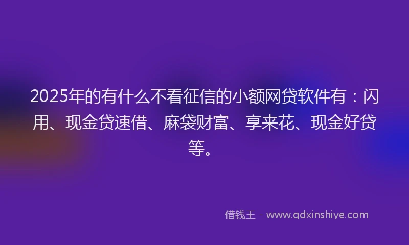 2025年的有什么不看征信的小额网贷软件有:闪用、现金贷速借、麻袋财富、享来花、现金好贷等。