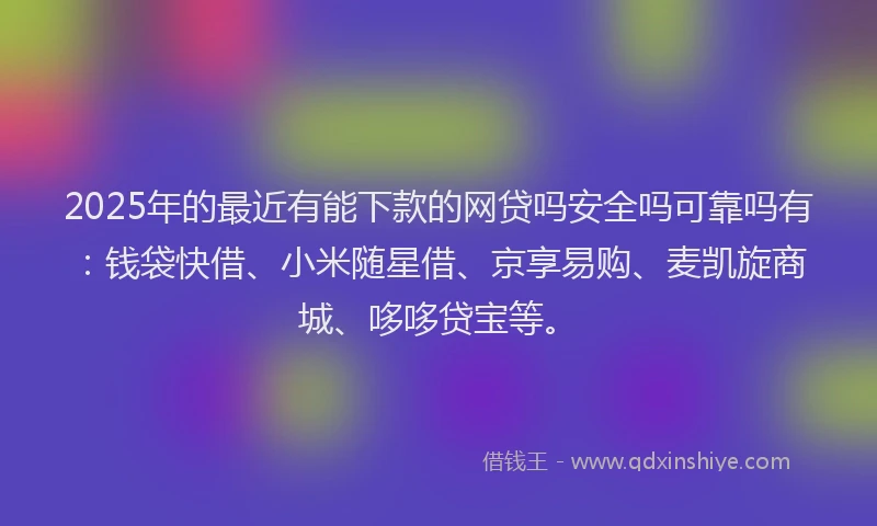 2025年的最近有能下款的网贷吗安全吗可靠吗有：钱袋快借、小米随星借、京享易购、麦凯旋商城、哆哆贷宝等。