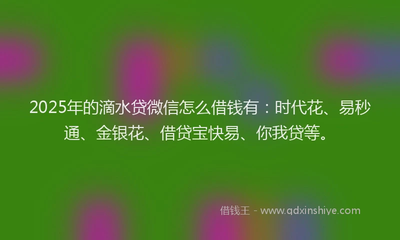 2025年的滴水贷微信怎么借钱有：时代花、易秒通、金银花、借贷宝快易、你我贷等。