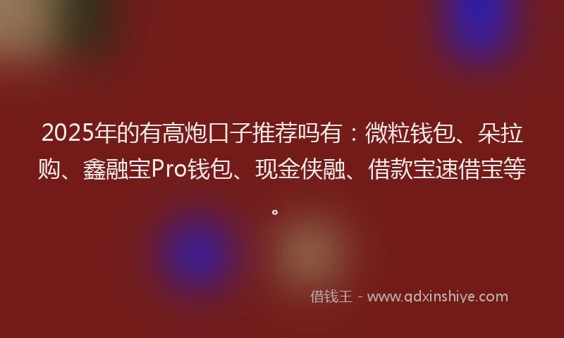 2025年的有高炮口子推荐吗有：微粒钱包、朵拉购、鑫融宝Pro钱包、现金侠融、借款宝速借宝等。