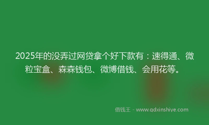 2025年的没弄过网贷拿个好下款有：速得通、微粒宝盒、森森钱包、微博借钱、会用花等。