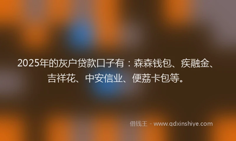 2025年的灰户贷款口子有：森森钱包、疾融金、吉祥花、中安信业、便荔卡包等。