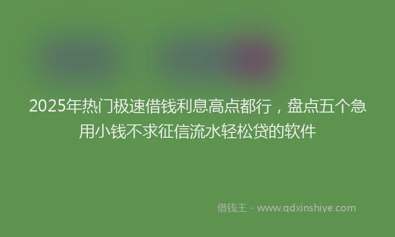2025年热门极速借钱利息高点都行，盘点五个急用小钱不求征信流水轻松贷的软件