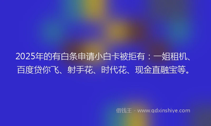 2025年的有白条申请小白卡被拒有：一姐租机、百度贷你飞、射手花、时代花、现金直融宝等。