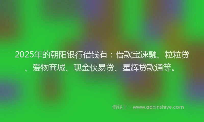 2025年的朝阳银行借钱有：借款宝速融、粒粒贷、爱物商城、现金侠易贷、星辉贷款通等。