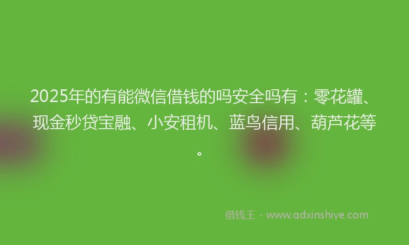 2025年的有能微信借钱的吗安全吗有：零花罐、现金秒贷宝融、小安租机、蓝鸟信用、葫芦花等。