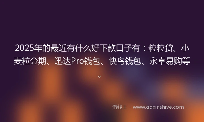 2025年的最近有什么好下款口子有：粒粒贷、小麦粒分期、迅达Pro钱包、快鸟钱包、永卓易购等。