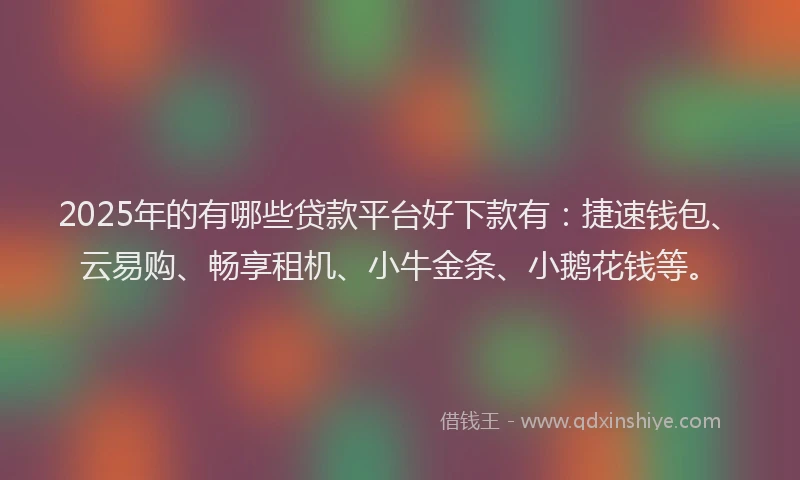 2025年的有哪些贷款平台好下款有：捷速钱包、云易购、畅享租机、小牛金条、小鹅花钱等。
