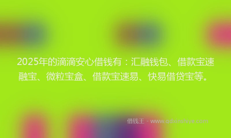 2025年的滴滴安心借钱有：汇融钱包、借款宝速融宝、微粒宝盒、借款宝速易、快易借贷宝等。