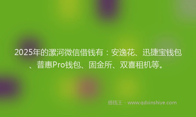 2025年的漯河微信借钱有:安逸花、迅捷宝钱包、普惠Pro钱包、固金所、双喜租机等。