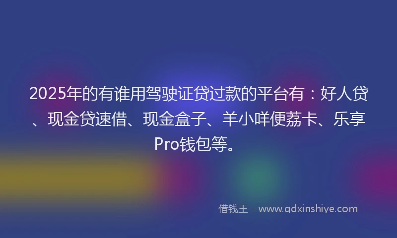2025年的有谁用驾驶证贷过款的平台有：好人贷、现金贷速借、现金盒子、羊小咩便荔卡、乐享Pro钱包等。
