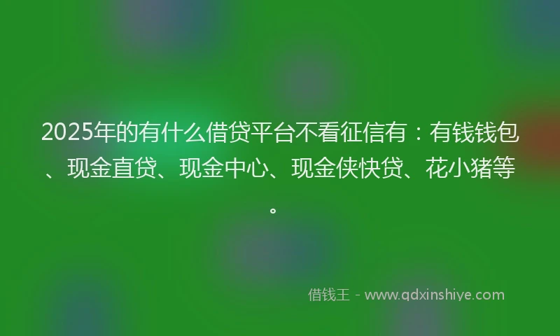 2025年的有什么借贷平台不看征信有：有钱钱包、现金直贷、现金中心、现金侠快贷、花小猪等。