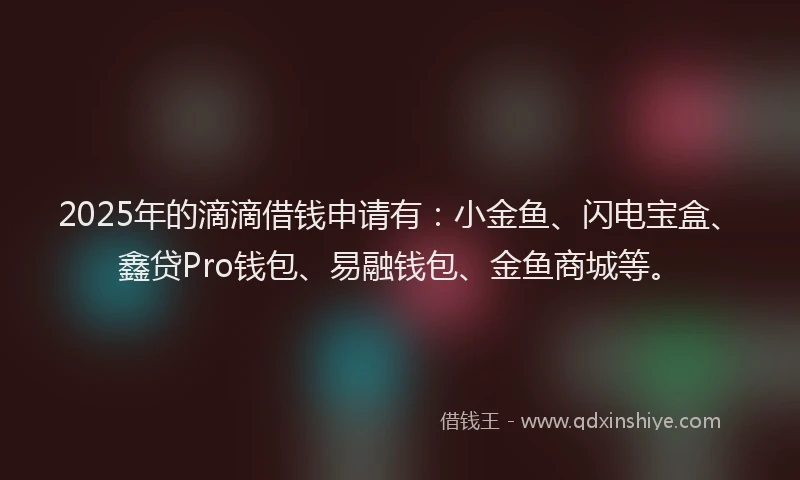 2025年的滴滴借钱申请有：小金鱼、闪电宝盒、鑫贷Pro钱包、易融钱包、金鱼商城等。