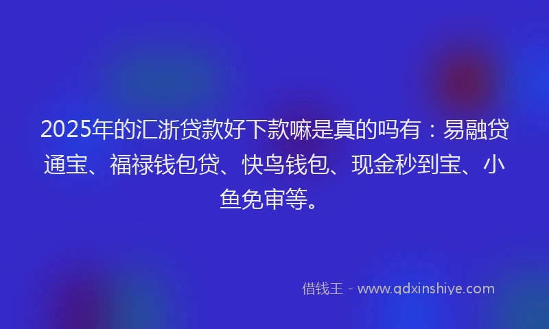 2025年的汇浙贷款好下款嘛是真的吗有：易融贷通宝、福禄钱包贷、快鸟钱包、现金秒到宝、小鱼免审等。