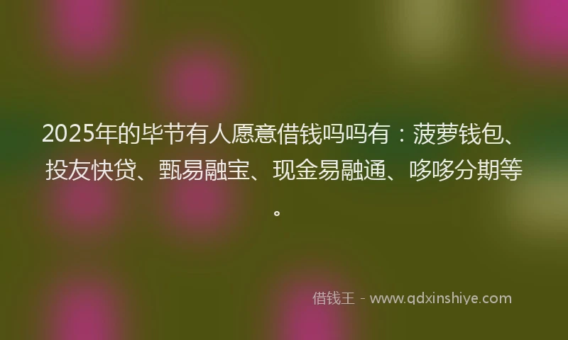 2025年的毕节有人愿意借钱吗吗有：菠萝钱包、投友快贷、甄易融宝、现金易融通、哆哆分期等。