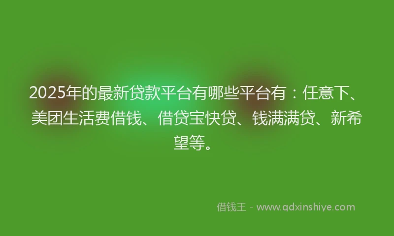 2025年的最新贷款平台有哪些平台有：任意下、美团生活费借钱、借贷宝快贷、钱满满贷、新希望等。