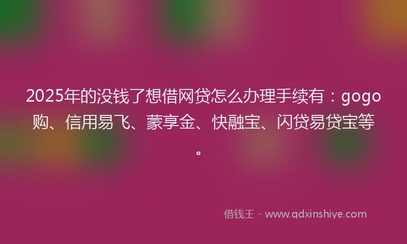 2025年的没钱了想借网贷怎么办理手续有：gogo购、信用易飞、蒙享金、快融宝、闪贷易贷宝等。
