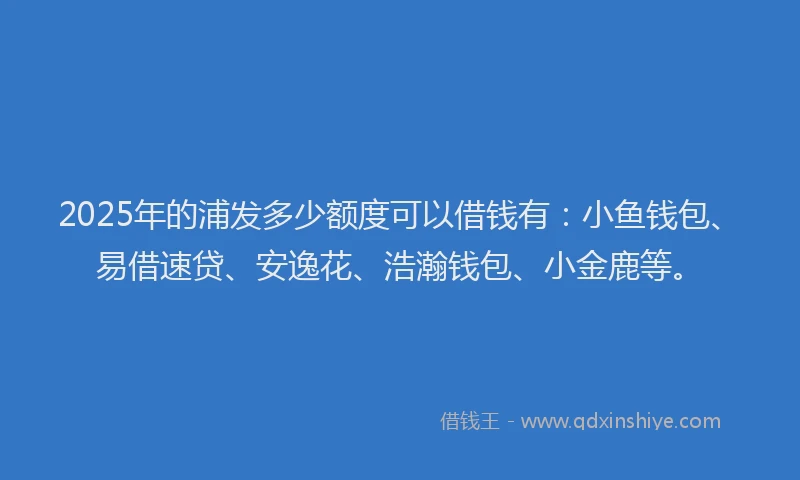 2025年的浦发多少额度可以借钱有：小鱼钱包、易借速贷、安逸花、浩瀚钱包、小金鹿等。