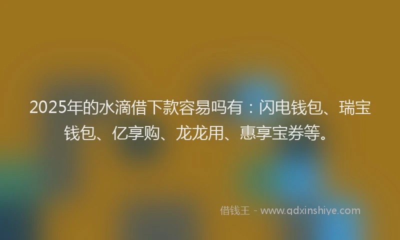 2025年的水滴借下款容易吗有：闪电钱包、瑞宝钱包、亿享购、龙龙用、惠享宝券等。