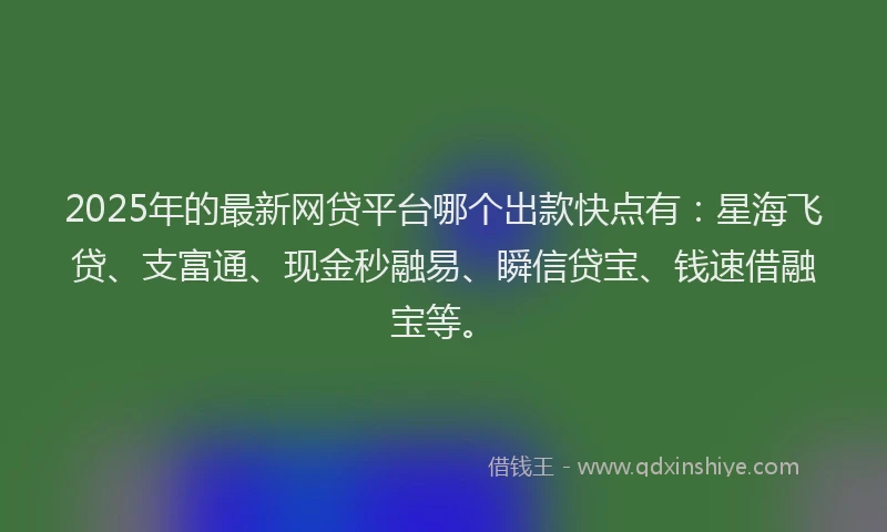 2025年的最新网贷平台哪个出款快点有：星海飞贷、支富通、现金秒融易、瞬信贷宝、钱速借融宝等。