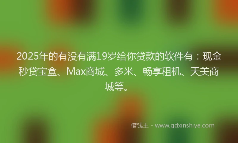 2025年的有没有满19岁给你贷款的软件有：现金秒贷宝盒、Max商城、多米、畅享租机、天美商城等。