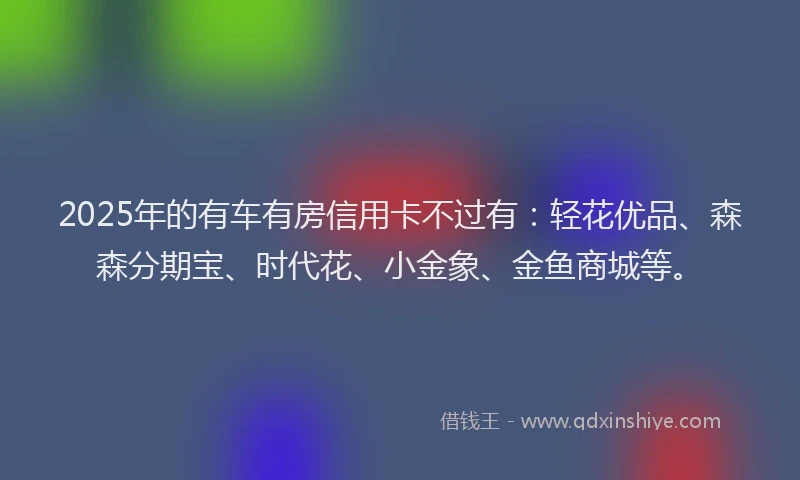 2025年的有车有房信用卡不过有:轻花优品、森森分期宝、时代花、小金象、金鱼商城等。