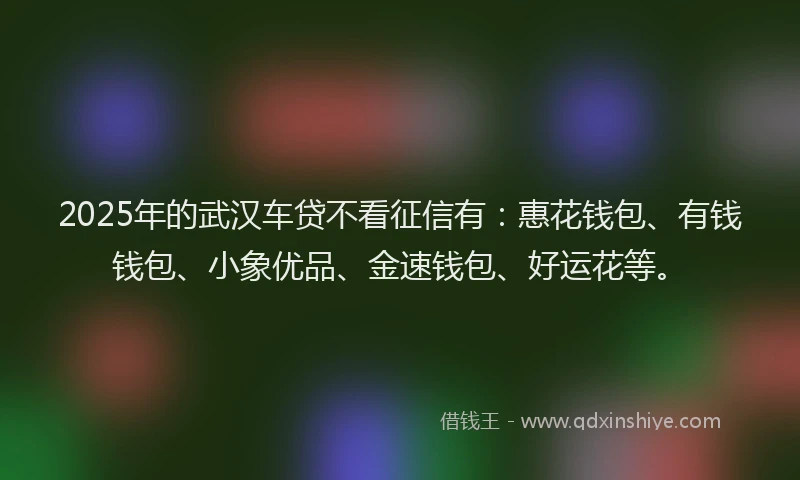 2025年的武汉车贷不看征信有：惠花钱包、有钱钱包、小象优品、金速钱包、好运花等。