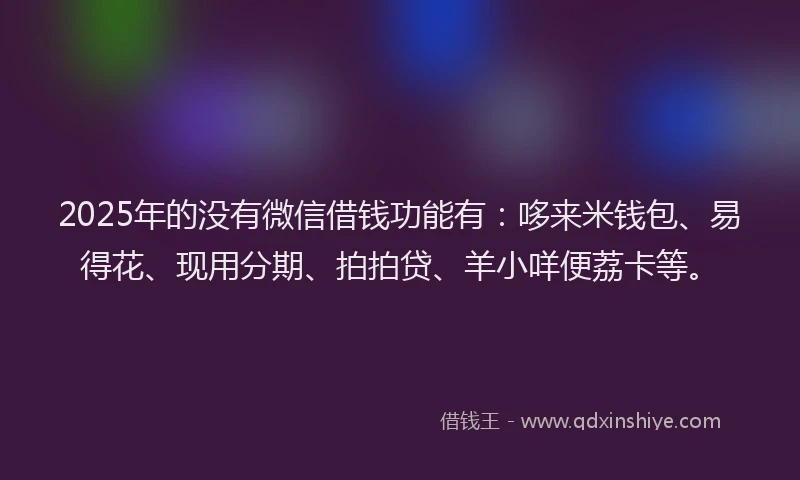 2025年的没有微信借钱功能有：哆来米钱包、易得花、现用分期、拍拍贷、羊小咩便荔卡等。