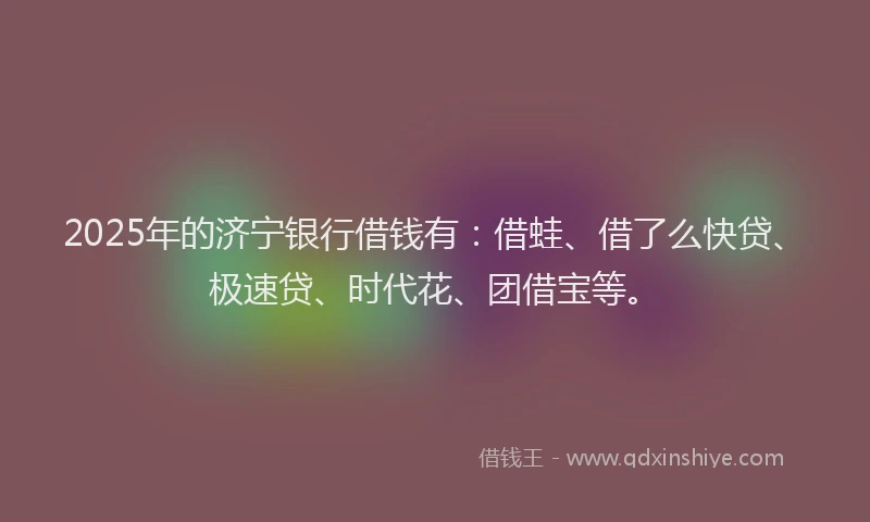 2025年的济宁银行借钱有：借蛙、借了么快贷、极速贷、时代花、团借宝等。