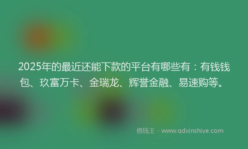 2025年的最近还能下款的平台有哪些有：有钱钱包、玖富万卡、金瑞龙、辉誉金融、易速购等。