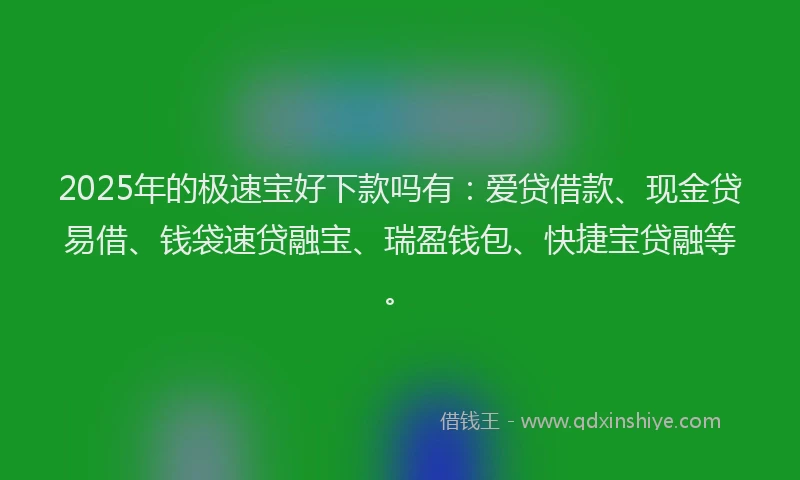 2025年的极速宝好下款吗有:爱贷借款、现金贷易借、钱袋速贷融宝、瑞盈钱包、快捷宝贷融等。